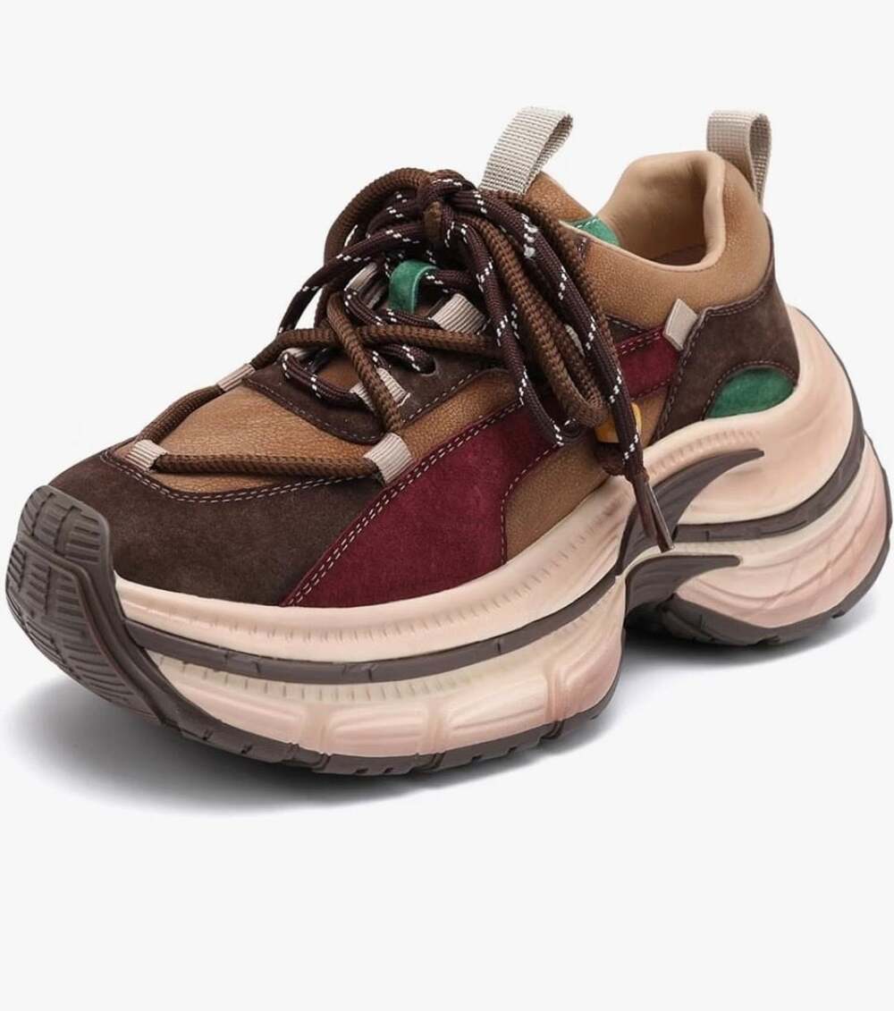 Women’s Drikler Platform Chunky Sneakers Multicolor Brown Leather Size 8
